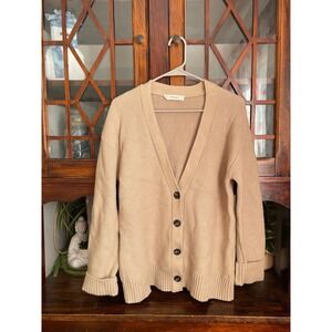 EVERLANE Beige Knit Cardigan Sweater Button Front Organic Cotton‎ Women's Small